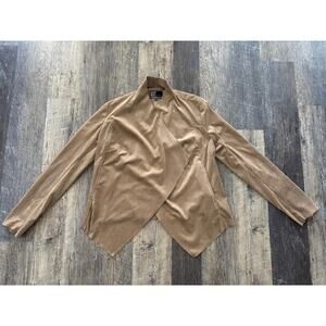Kut from the Kloth Tan Faux Suede Draped Open Front Jacket KJ25001 Womens Small